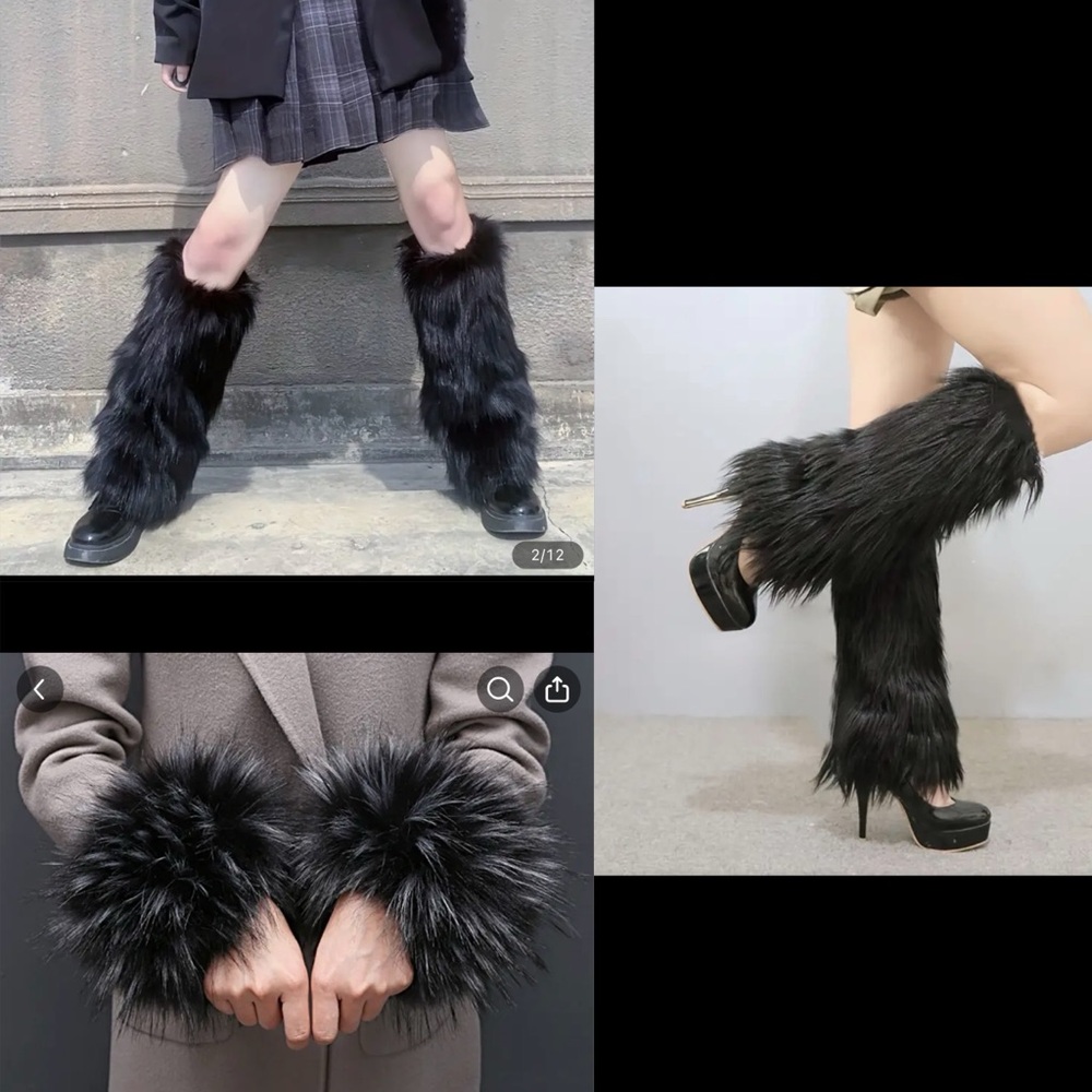 Kids NEW BLACK Furry boot covers & wrist fuzzies leg warmers fluffies costume
